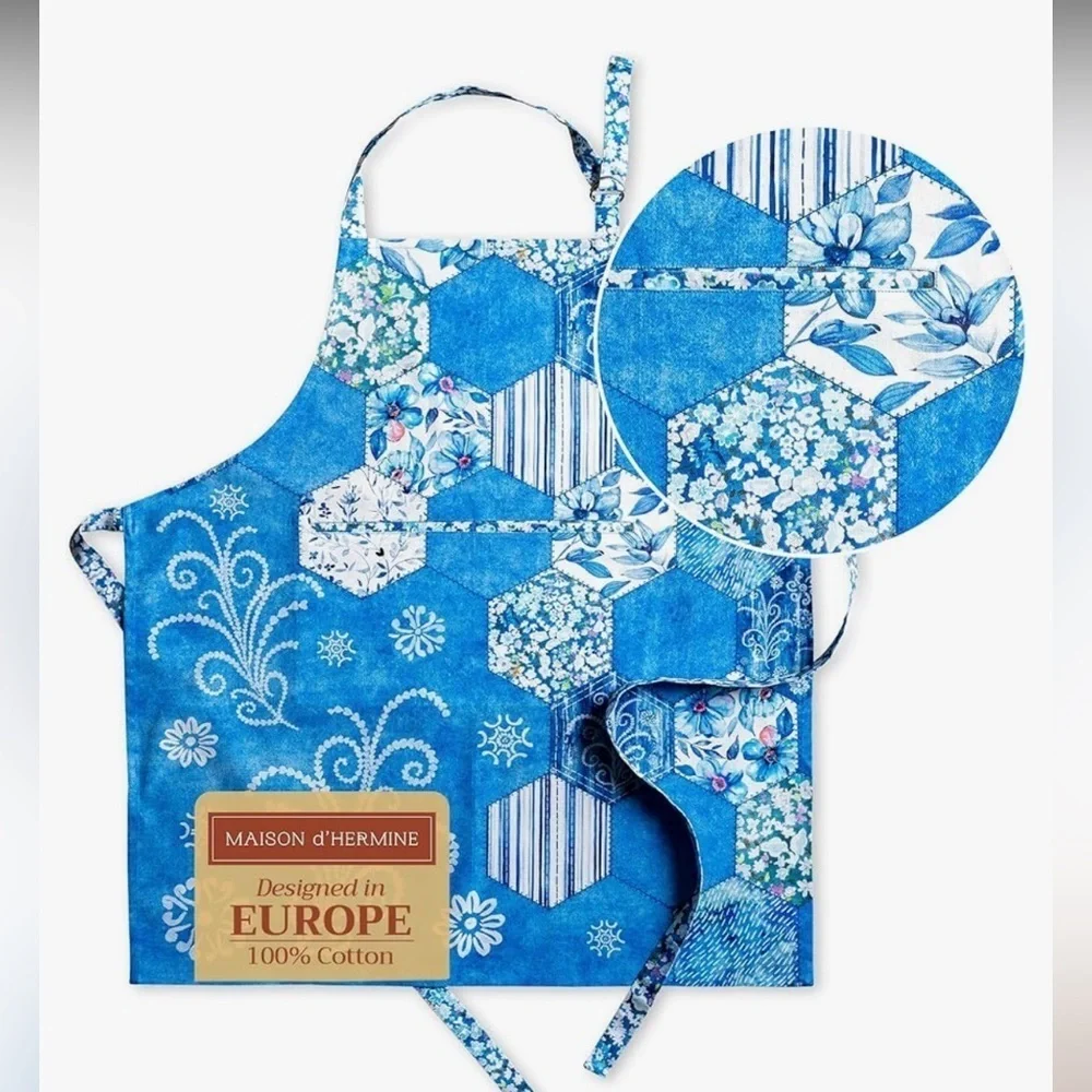 Maison d' Hermine 100% Cotton Apron Summer Blues Cooking Baking Kitchen Apron